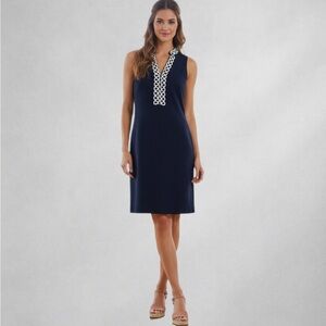 American Living Navy Shift Dress Women’s 10 Sleeveless Braided Trim Textured